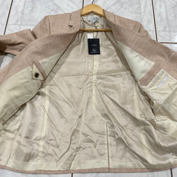 RARE NWT J.Crew Ludlow Tan Plaid Blazer Size Women Size 14 Linen Checkered Coat - Picture 11 of 14